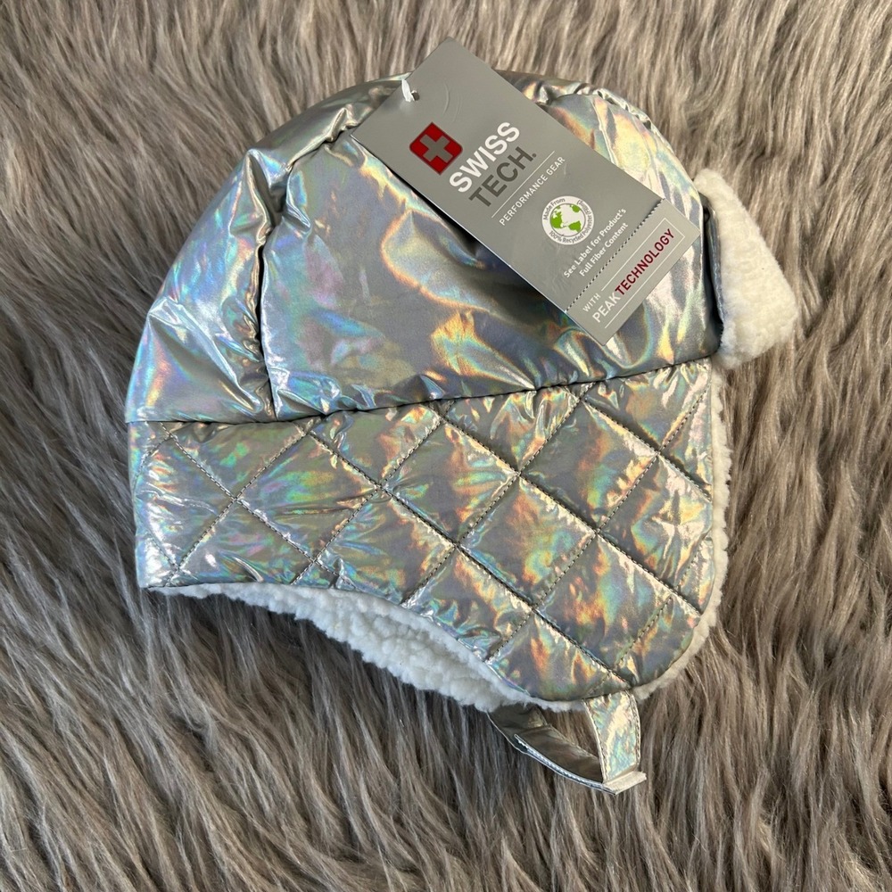 Swiss‎ Tech Trapper Hat Toddler Girls One Size Silver Winter Peak Technology